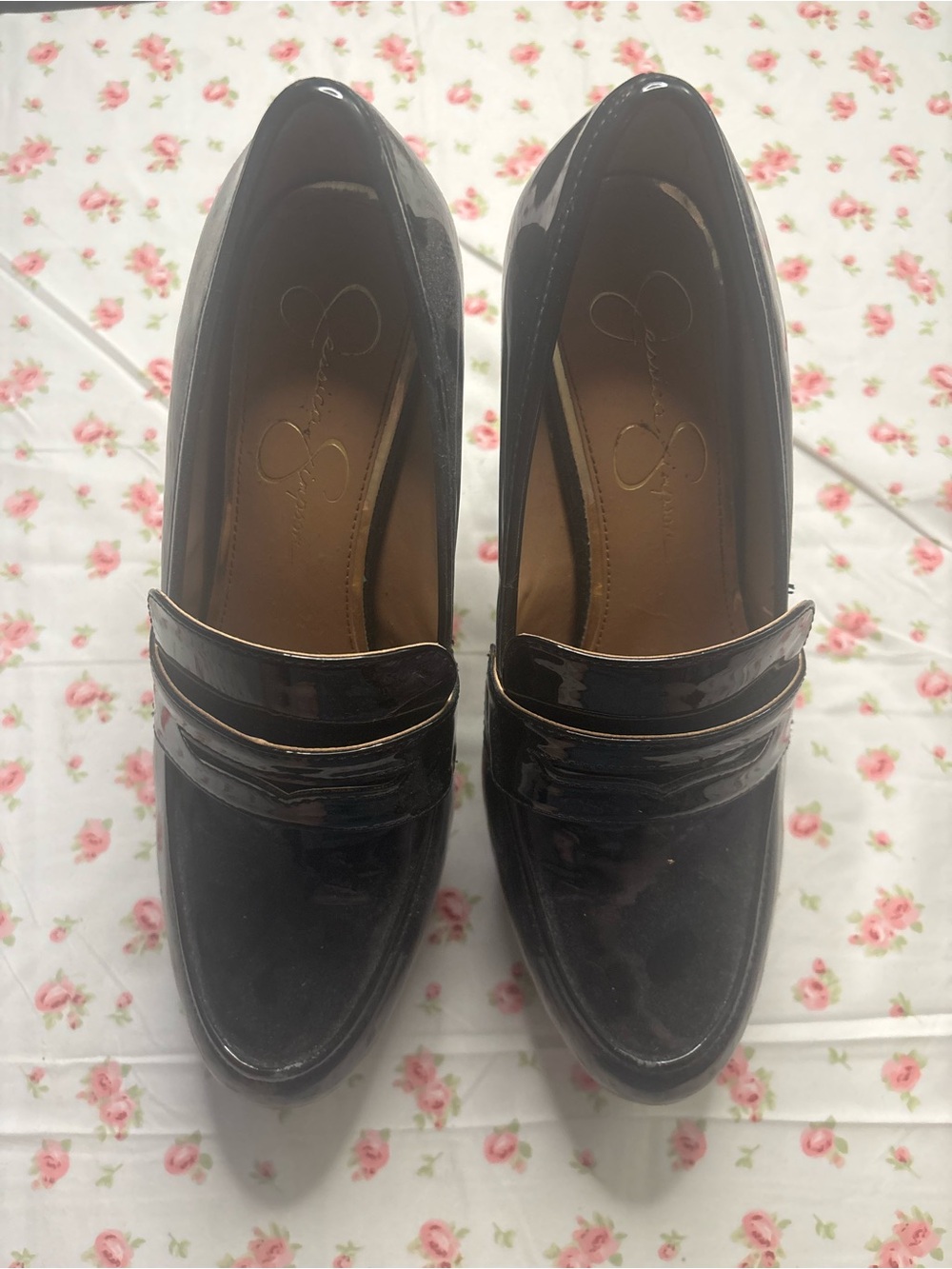 Jessica Simpson Black Patent Loafer Heels